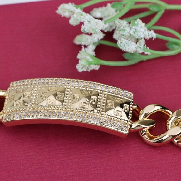 "Bold Rose Gold Bracelet with Pyramid Texture & Micro Pave Accents, XPBL0928 - Picture 11 of 12